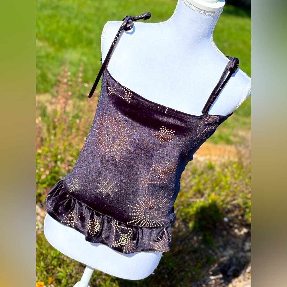 KS Garner Copper Astrology Stretch Crushed Velvet Peplum Top in Size XXL NWT